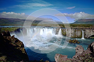 Rainbow and Godafoss waterfall