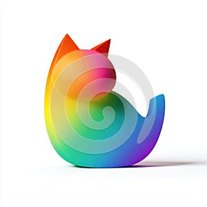 Rainbow Gradient Cat Figurine on White Background