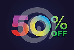 Rainbow gradient fifty percent off special discount word text