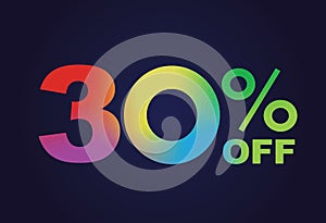 Rainbow gradient thirty percent off special discount word text