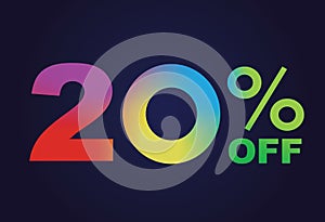 Rainbow gradient twenty percent off special discount word text