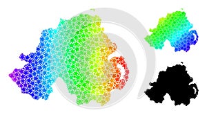 Rainbow Gradient Starred Mosaic Map of Northern Ireland Collage