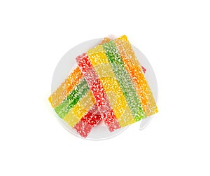 Rainbow Gummy Candy Pile Isolated, Sour Jelly Candies Strips in Sugar Sprinkle, Colorful Striped Marmalade