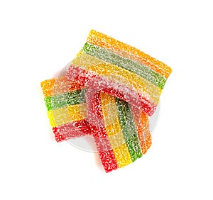 Rainbow Gummy Candy Pile Isolated, Sour Jelly Candies Strips in Sugar Sprinkle, Colorful Striped Marmalade