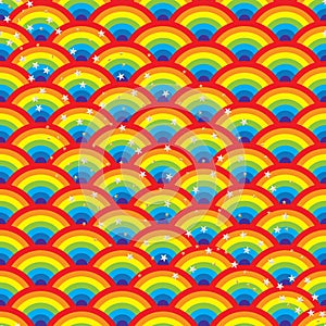 Rainbow half circle star seamless pattern
