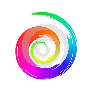 Rainbow hand painted swirl symbol isolated on white background