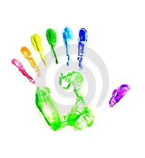 Rainbow hand print. Seven fingers