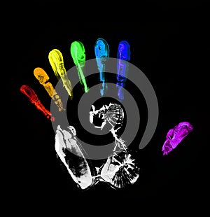 Rainbow hand-print. Seven fingers