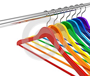 Rainbow hangers on clothes rail