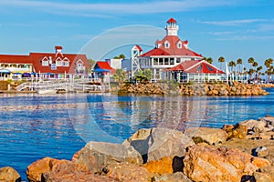 Rainbow Harbor with Shoreline  Village at Long Beach , CA