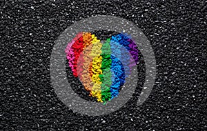 Rainbow heart on black background, gravel and shingle, LGBT colors, love wallpaper, valentine