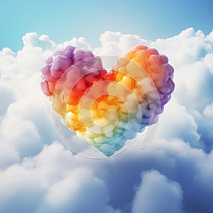 Rainbow heart cloud. Love cloud in the sky. LGBT love background. Queer rainbow heart poster