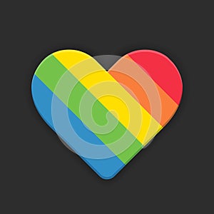 Rainbow heart flat style vector icon on black background