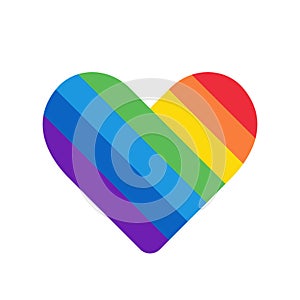 Rainbow heart love symbol icon with colorful stripes