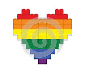 Rainbow heart made of blocks on white background vector illustration