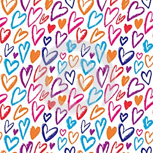 Rainbow Hearts seamless pattern. Vector repeating texture. Bright ornament for wrapping paper, kids textile design or fashion prin