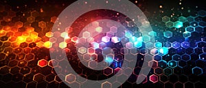 Rainbow hexagonal polygon. Gray geometric triangular polygonal. Abstract mosaic background. Generative AI.