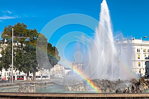 Rainbow at Hochstrahlbrunnen fountain, Vienna