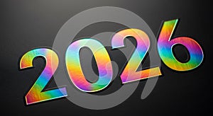 2026 Rainbow Holographic Text on Black Background