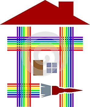 Rainbow house with painting brush