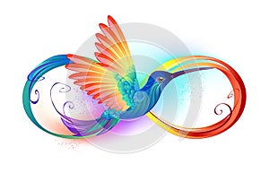 Rainbow Hummingbird with Infinity on white background