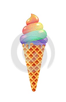 Rainbow ice cream cone, fairy food, dessert for children. Icon