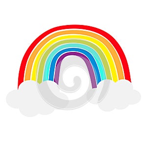 Rainbow icon. Two clouds in the sky. Colorful line set. Cloud shape. Cute cartoon kawaii kids clip art. Greeting card. LGBT