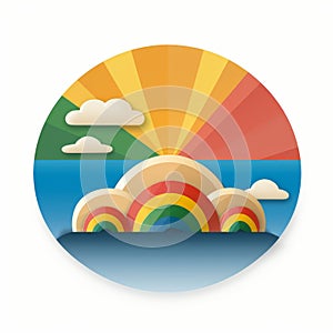 rainbow icon on white background with sun and clouds