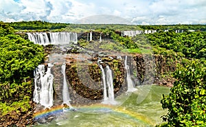 Rainbow at Iguazu Falls, the largest waterfall in the world, South America