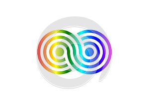 Rainbow Infinity sign. Line color gradient design pattern on white background.