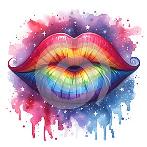 rainbow kiss lips freedom symbol watercolor paint