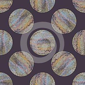 Rainbow Knitted Marle Variegated Circle Texture Background. Gray Blue Stitch Blended Heather Seamless Pattern. Polka Dot Dye