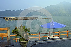 Rainbow on lake Batur after the rain, Bali, Indonesia