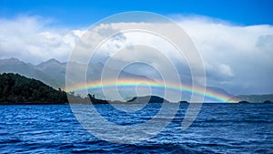 rainbow at Lake Manapouri New Zealand