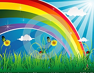 Rainbow in a landscape vector