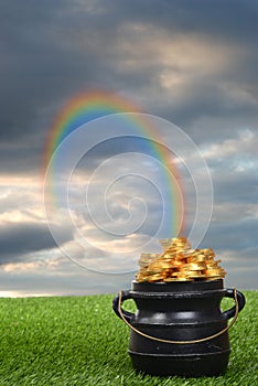 Rainbow leading to pot of gold