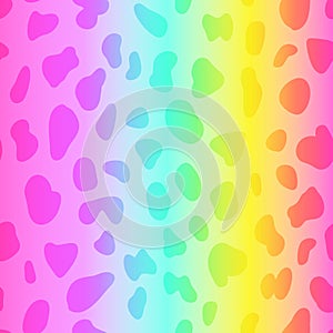 Rainbow leopard vector seamless pattern. Neon gradient