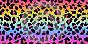 Rainbow leopard vector seamless pattern. Neon gradient