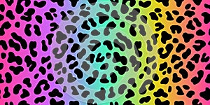 Rainbow leopard vector seamless pattern. Neon gradient