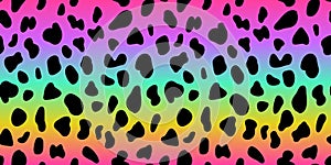 Rainbow leopard vector seamless pattern. Neon gradient