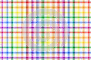 Rainbow lgbt flag colors on white tartan style fabric texture repeatable pattern from plaid, tablecloths, shirts, clothes