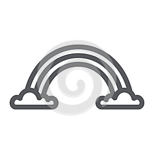 Rainbow line icon, weather and climate, rainbow on clouds sign, vector graphics, a linear pattern on a white background.