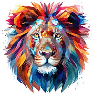 Rainbow lion head, abstract art, AI generation