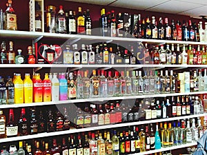 Rainbow of liquor bottles