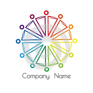 Rainbow logo sociocultural relations and equality. people stand in a circle holding hands