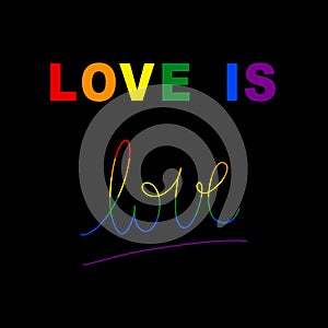 Rainbow love is love word of LGBT flag