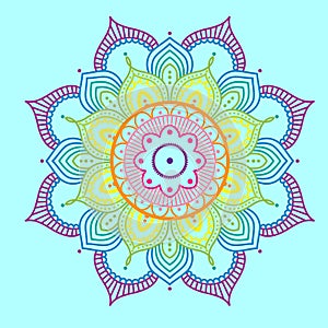 Rainbow mandala on blue background, illustration