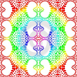 Rainbow mandala hearts seamless pattern