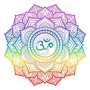 Rainbow mandala, sahasrara crown chakra symbol, decorative ornament, vector illustration