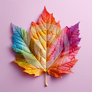 Rainbow Maple Leaf On Pink Background - Sketchfab Style Uhd Stock Photo photo